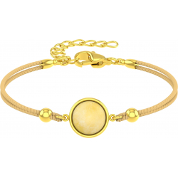 Bracelet en acier doré et coton jaune - cabochon agate jaune  - 11mm - 16+4cm