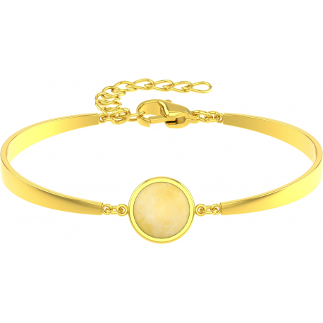 Bracelet Jonc semi-rigide en acier doré - cabochon agate jaune 11mm - 16+4cm