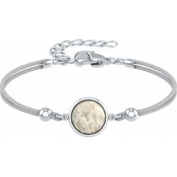 Bracelet en acier et coton blanc - cabochon cristal de roche  - 11mm - 16+4cm