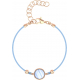 Bracelet en acier rosé et coton bleu clair - cabochon blue lace agate  - 11mm - 16+4cm