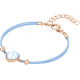 Bracelet en acier rosé et coton bleu clair - cabochon blue lace agate  - 11mm - 16+4cm