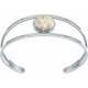 Bracelet jonc acier - 2 rangs - cristal de roche - cabochon 14mm - diamètre intérieur 58mm