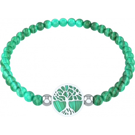 Bracelet elastique - arbre de vie - malachite - diamètre 13mm - longueur 18_18,5cm