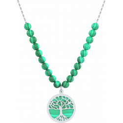 Collier acier - arbre de vie - malachite - diamètre 18mm - longueur 40+7cm