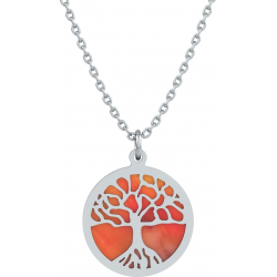 Collier acier - arbre de vie - cornaline - diamètre 18mm - longueur 40+5cm