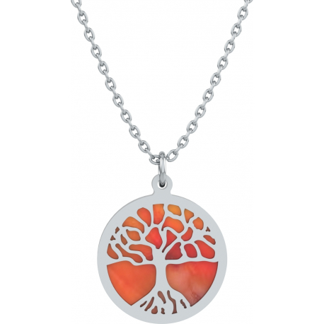 Collier acier - arbre de vie - cornaline - diamètre 18mm - longueur 40+5cm