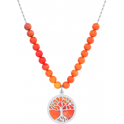 Collier acier - arbre de vie - cornaline - diamètre 18mm - longueur 40+7cm