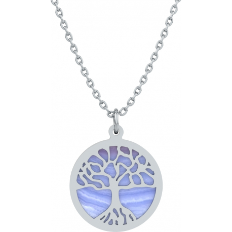 Collier acier - arbre de vie - cacledoine bleu - diamètre 18mm - longueur 40+5cm