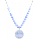 Collier acier - arbre de vie - calcedoine bleu - diamètre 18mm - longueur 40+7cm