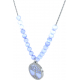 Collier acier - arbre de vie - calcedoine bleu - diamètre 18mm - longueur 40+7cm