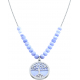 Collier acier - arbre de vie - calcedoine bleu - diamètre 18mm - longueur 40+7cm