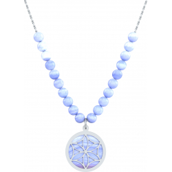 Collier acier - fleur de vie - cacledoine bleu - diamètre 18mm - longueur 40+7cm