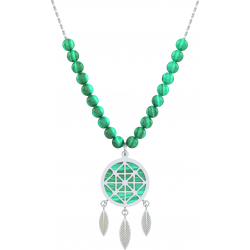 Collier acier - attrape-reves - malachite - diamètre 18mm - longueur 40+7cm