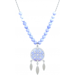 Collier acier - attrape-reves - cacledoine bleu - diamètre 18mm - longueur 40+7cm