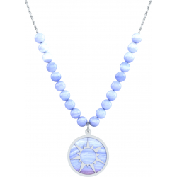 Collier acier - soleil - cacledoine bleu - diamètre 18mm - longueur 40+7cm