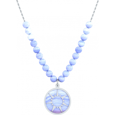 Collier acier - soleil - cacledoine bleu - diamètre 18mm - longueur 40+7cm