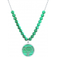 Collier acier - feuille ginkgo - malachite - diamètre 18mm - longueur 40+7cm