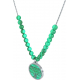 Collier acier - feuille ginkgo - malachite - diamètre 18mm - longueur 40+7cm