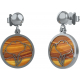 Boucles d'oreille acier -feuille ginkgo - tiger eye - diamètre 14mm