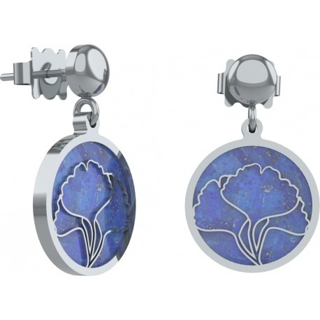 Boucles d'oreille acier -feuille ginkgo - lapis lazuli - diamètre 14mm