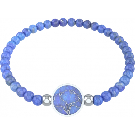 Bracelet elastique - feuille ginkgo - lapis lazuli - diamètre 13mm - longueur 18_18,5cm