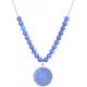 Collier acier - feuille ginkgo - lapis lazuli - diamètre 18mm - longueur 40+7cm