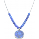 Collier acier - feuille ginkgo - lapis lazuli - diamètre 18mm - longueur 40+7cm