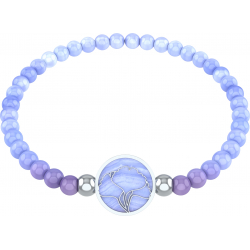 Bracelet elastique - feuille ginkgo - calcedoine bleu - diamètre 13mm - longueur 18_18,5cm