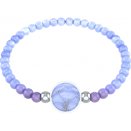 Bracelet elastique - feuille ginkgo - calcedoine bleu - diamètre 13mm - longueur 18_18,5cm