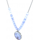 Collier acier - feuille ginkgo - cacledoine bleu - diamètre 18mm - longueur 40+7cm