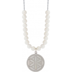 Collier acier - fleur de vie - nacre - diamètre 18mm - longueur 40+7cm