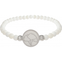 Bracelet elastique - feuille ginkgo - nacre - diamètre 13mm - longueur 18_18,5cm