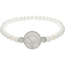 Bracelet elastique - feuille ginkgo - nacre - diamètre 13mm - longueur 18_18,5cm