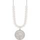 Collier acier - feuille ginkgo - nacre - diamètre 18mm - longueur 40+7cm