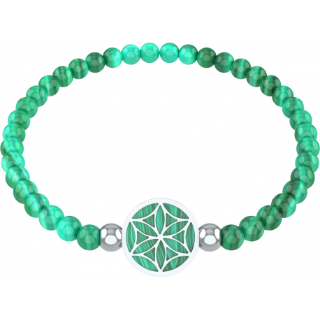 Bracelet elastique - fleur de vie - malachite - diamètre 13mm - longueur 18_18,5cm