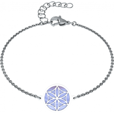 Bracelet acier - fleur de vie - cacledoine bleu - diamètre 14mm - longueur 16+4cm