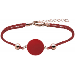 Bracelet acier rosé - coton rouge - cornaline - diamètre pierre 22mm - 16+4cm