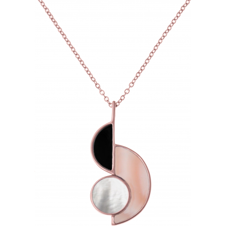 Collier acier rosé - nacre blanche - onyx - nacre rose - 40+7cm