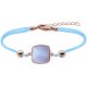 Bracelet acier rosé coton bleu - coussin 12x12mm - blue lace agate facetté - 16+4cm