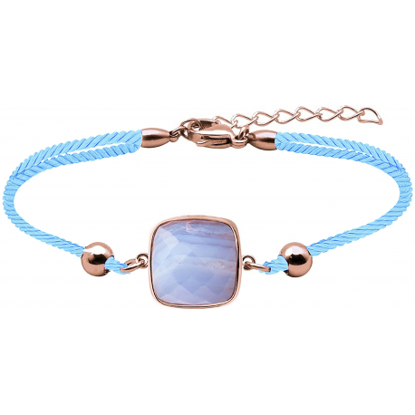 Bracelet acier rosé coton bleu - coussin 12x12mm - blue lace agate facetté - 16+4cm