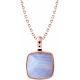 Collier acier rosé - coussin 14x14mm - blue lace agate facetté - 40+10cm