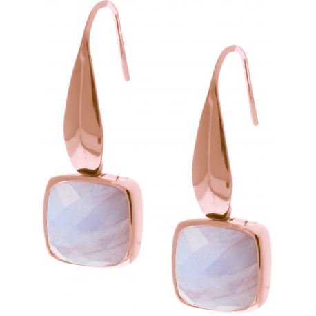 Boucles d'oreille acier rosé - coussin 8x8mm - blue lace agate facetté