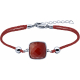 Bracelet acier  coton rouge - coussin 12x12mm - cornaline facetté - 16+4cm