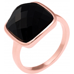 Bague acier rosé - coussin 12x12mm - onyx facetté - T50 à T62