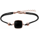 Bracelet acier rosé coton bleu - coussin 12x12mm - onyx facetté - 16+4cm