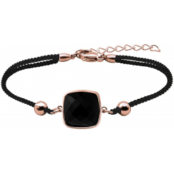 Bracelet acier rosé coton bleu - coussin 12x12mm - onyx facetté - 16+4cm