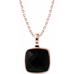 Collier acier rosé - coussin 14x14mm - onyx facetté - 40+10cm