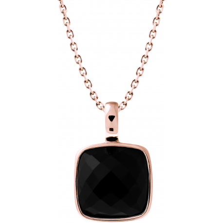 Collier acier rosé - coussin 14x14mm - onyx facetté - 40+10cm