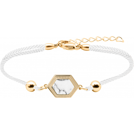 Bracelet acier doré - coton blanc - howlite blanche - 16+4cm