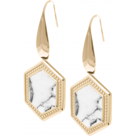 Boucles d'oreille acier doré - howlite blanche